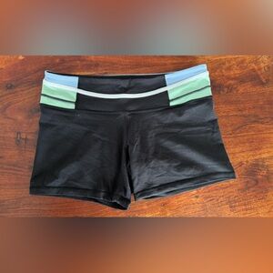 Lululemon Black Reversible Size 10 Shorts with Green, Blue and White Details